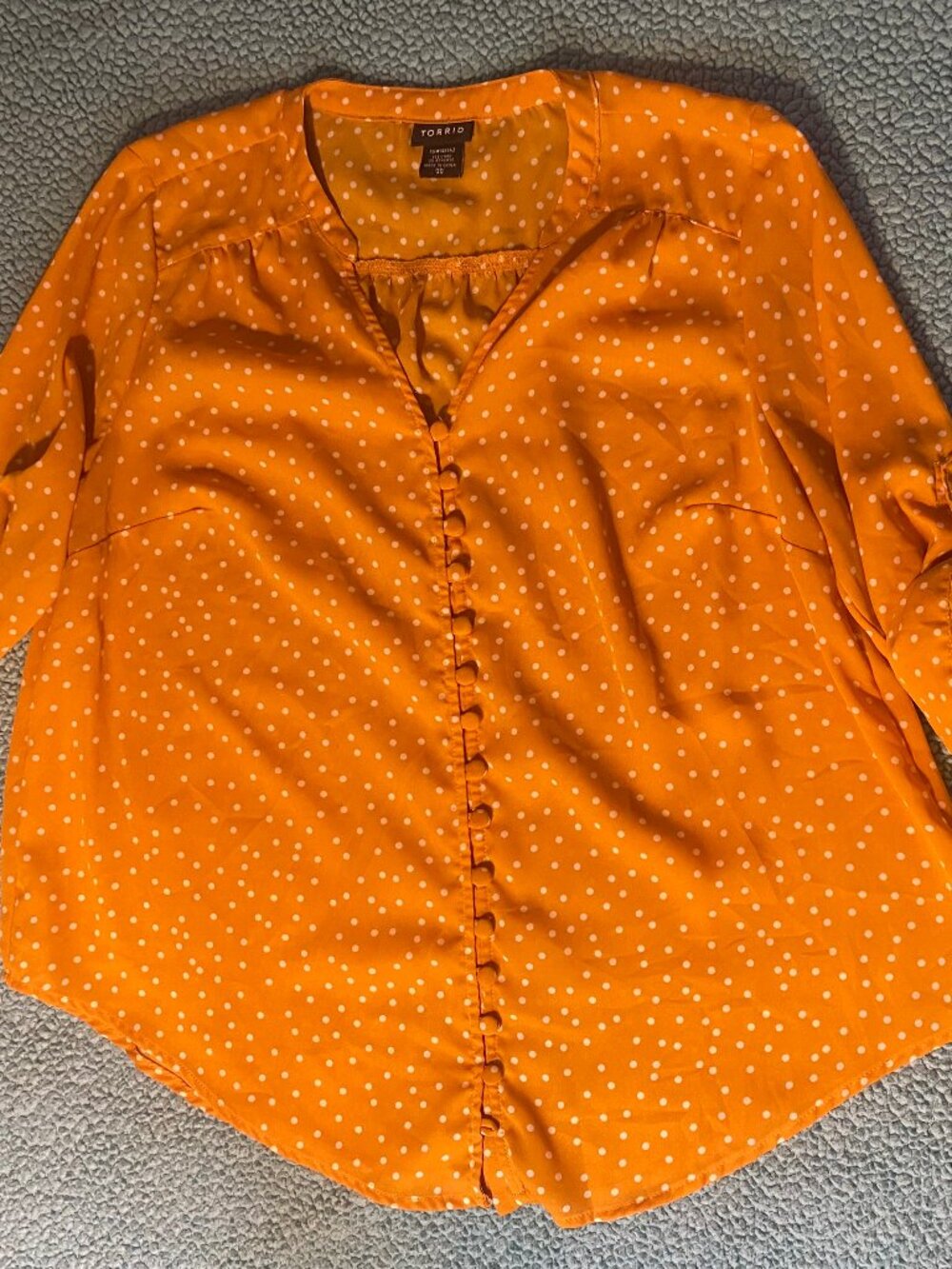 Torrid Size 00 Mustard Blouse with White Polka Dots